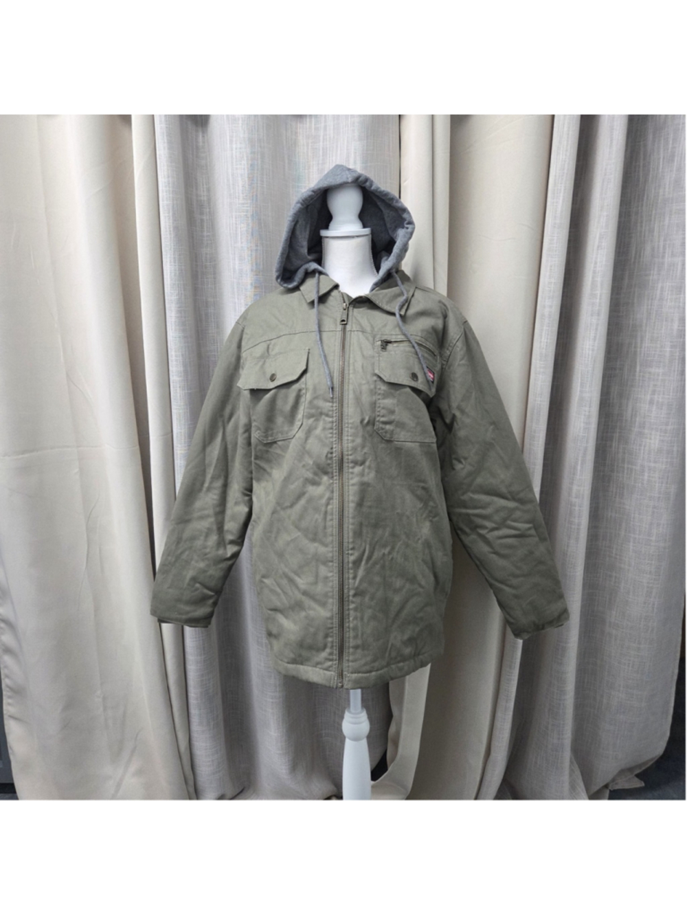 Wrangler Workwear Men's Quilted Lined Hooded Canvas Utility Shirt Jacket Olive M
